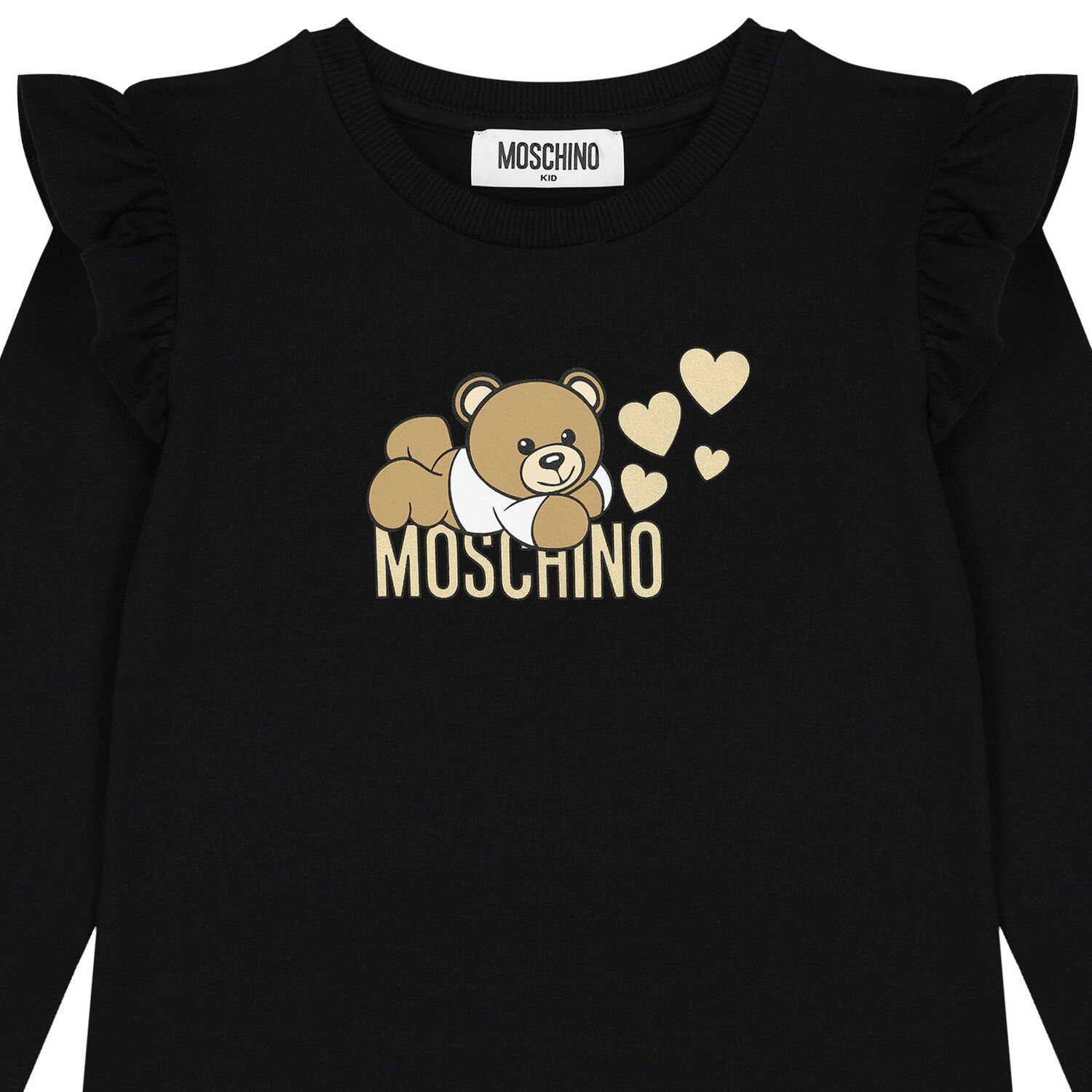 Girls Black Teddy Bear Logo Long Sleeve Top, 2, hi-res image number null