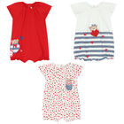 Baby Girls White & Red Rompers (3 Pack), 1, hi-res