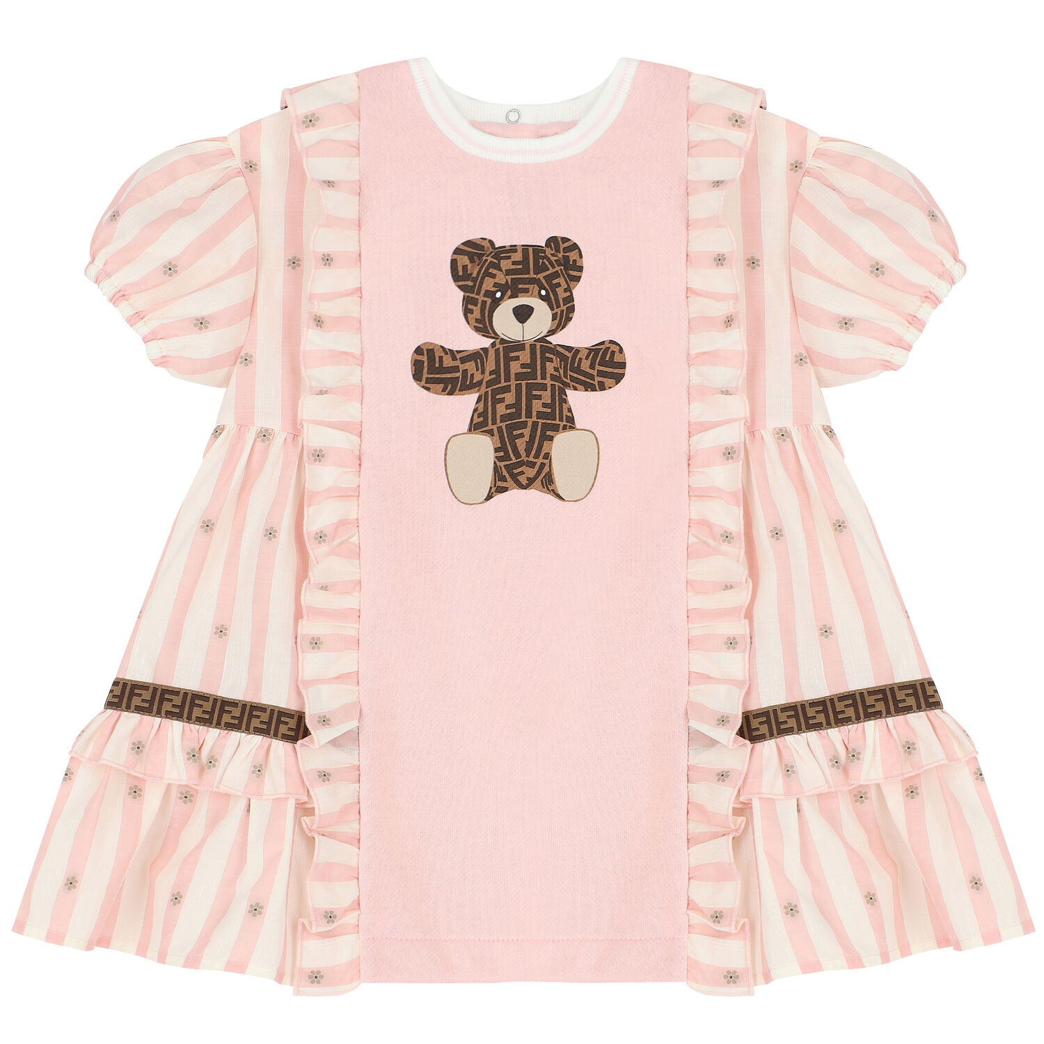 Baby Girls Pink Teddy Bear Logo Dress, 1, hi-res