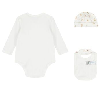 Baby Girls White Polo Bear Babysuit & Hat Gift Set