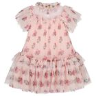 Girls Pink Floral Tulle Dress, 1, hi-res
