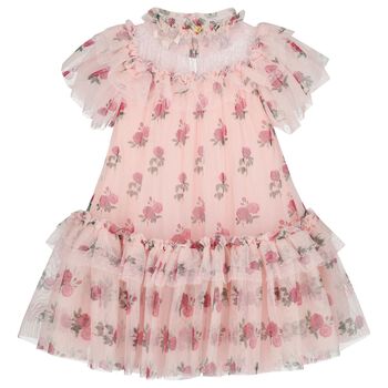 Girls Pink Floral Tulle Dress