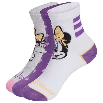 Girls Purple, Grey & White Disney Logo Socks ( 3-Pack )