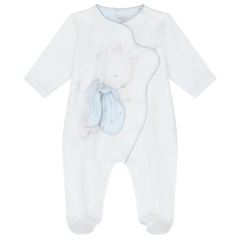 Baby Boys White & Blue Kitten Babygrow
