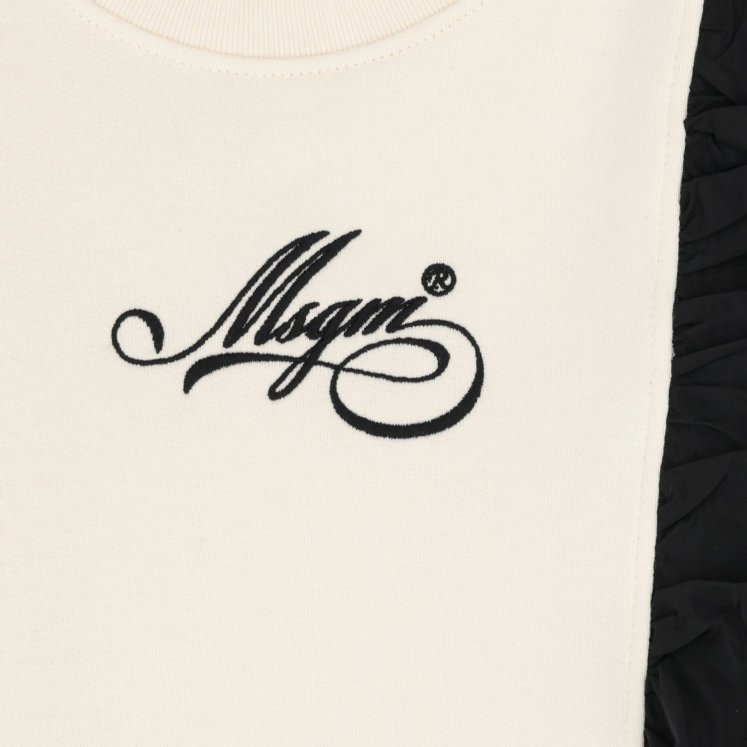 Girls Ivory & Black Logo Ruffled Dress, 1, hi-res