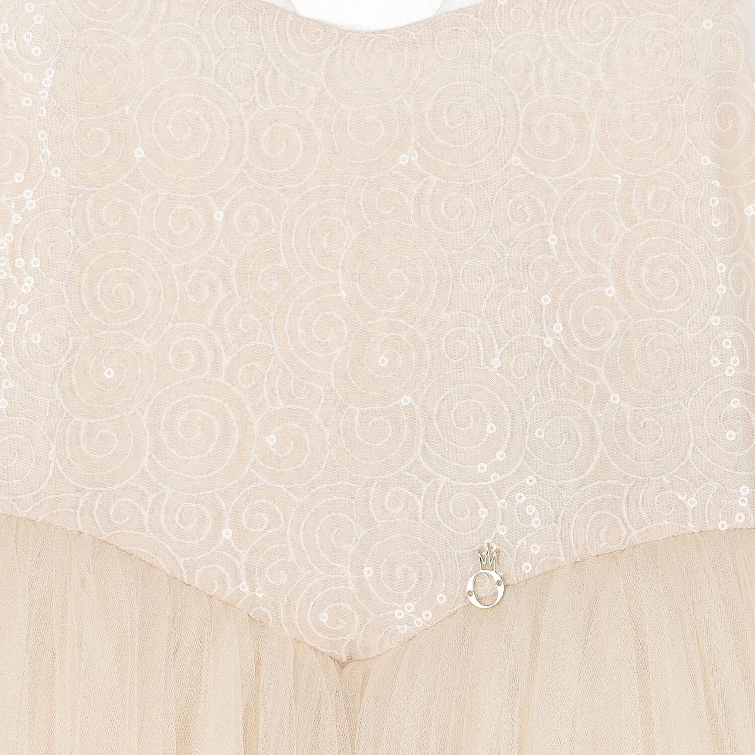 Girls Beige Bow & Tulle Ariel Dress, 1, hi-res