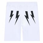 Boys White Thunderbolt Print Shorts, 1, hi-res
