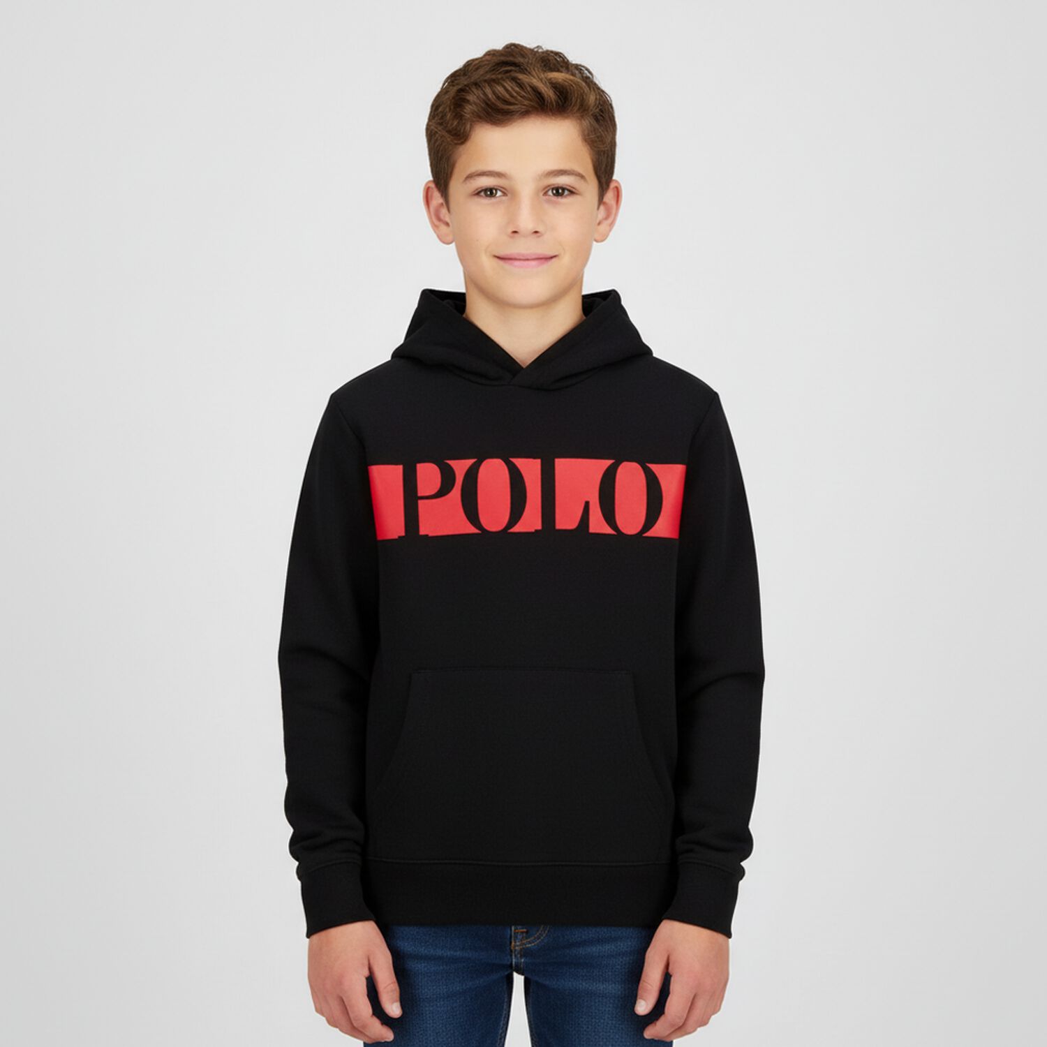 Boys Black Logo Hooded Top, 1, hi-res image number null