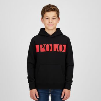 Boys Black Logo Hooded Top