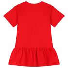 Girls Red Teddy Bear Logo Dress, 2, hi-res
