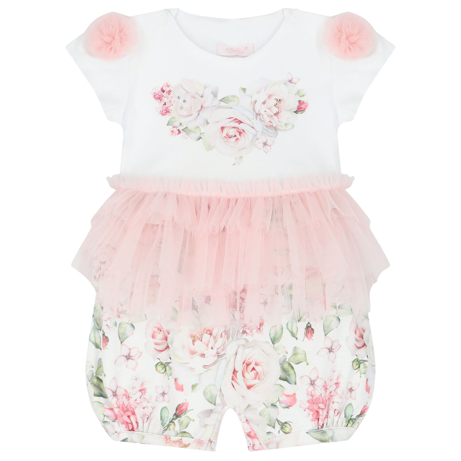 Baby Girls White & Pink Floral Romper, 1, hi-res image number null