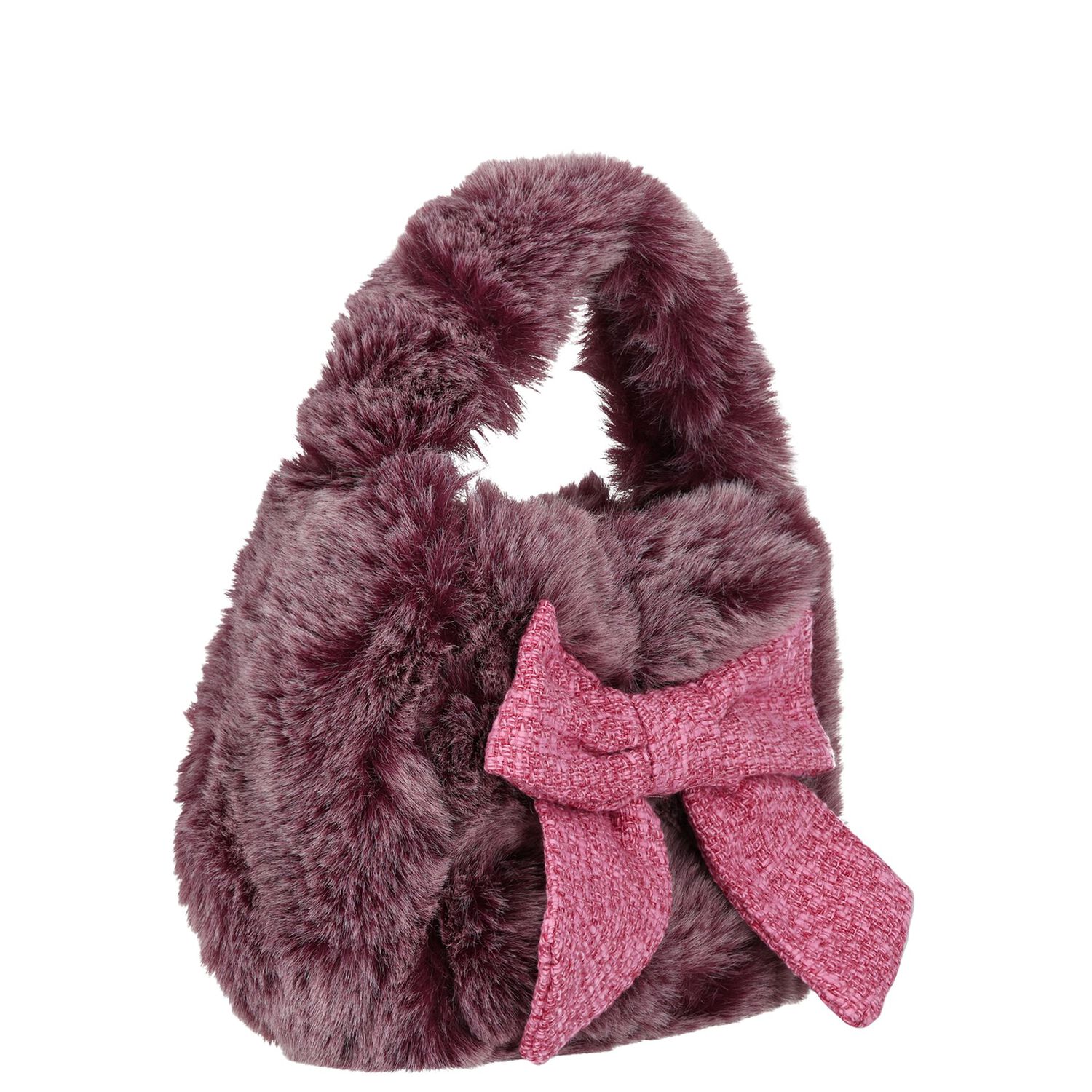 Girls Purple Faux Fur Handbag, 4, hi-res