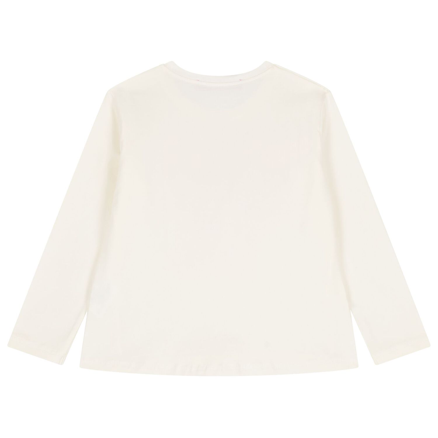 Girls Ivory & Pink Bow Long Sleeve Top, 1, hi-res