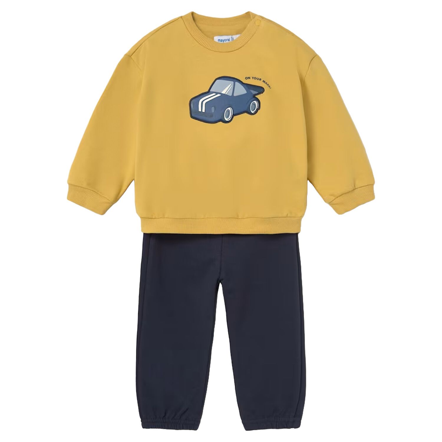 Younger Boys Yellow & Navy Blue Car Tracksuit, 1, hi-res
