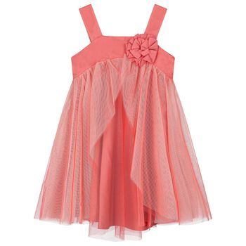 Girls Coral Flower Tulle Dress