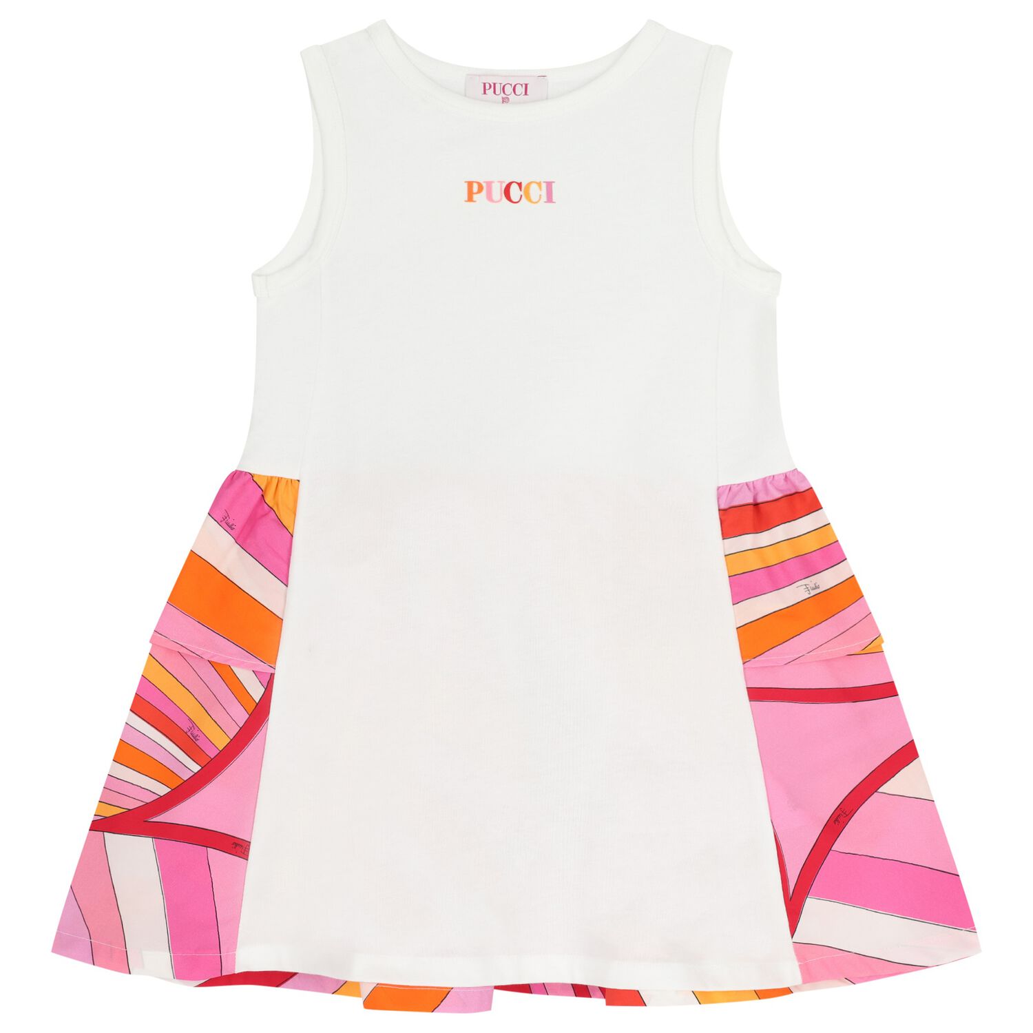 Girls White & Pink Logo Flared Dress , 2, hi-res