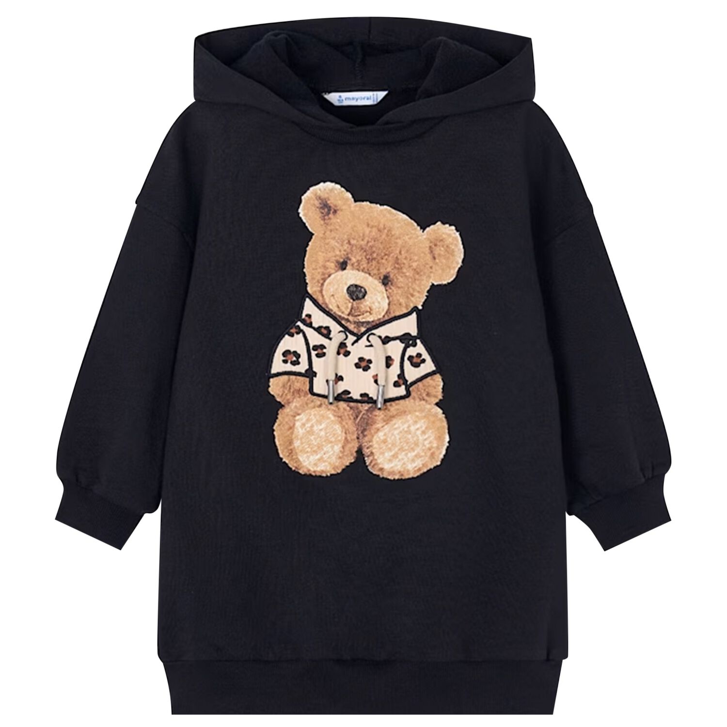 Girls Black Fleece Hooded Dress, 1, hi-res image number null