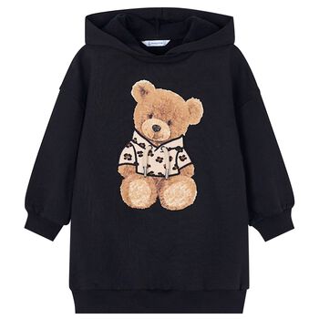 Girls Black Fleece Hooded Dress
