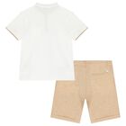 Boys White & Beige Shorts Set, 1, hi-res