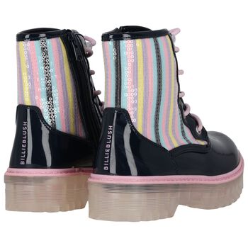 Girls Navy Blue Embellished Boots