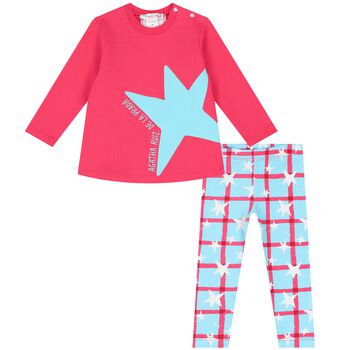 Girls Pink & Blue Star Leggings Set