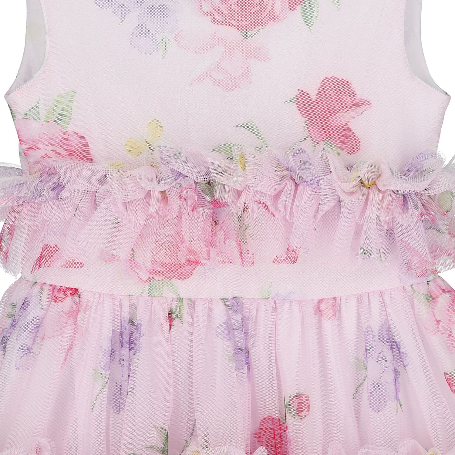 Girls Pink Floral Tulle Dress, 1, hi-res