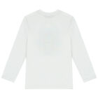 Boys White Logo Long Sleeve Top, 1, hi-res