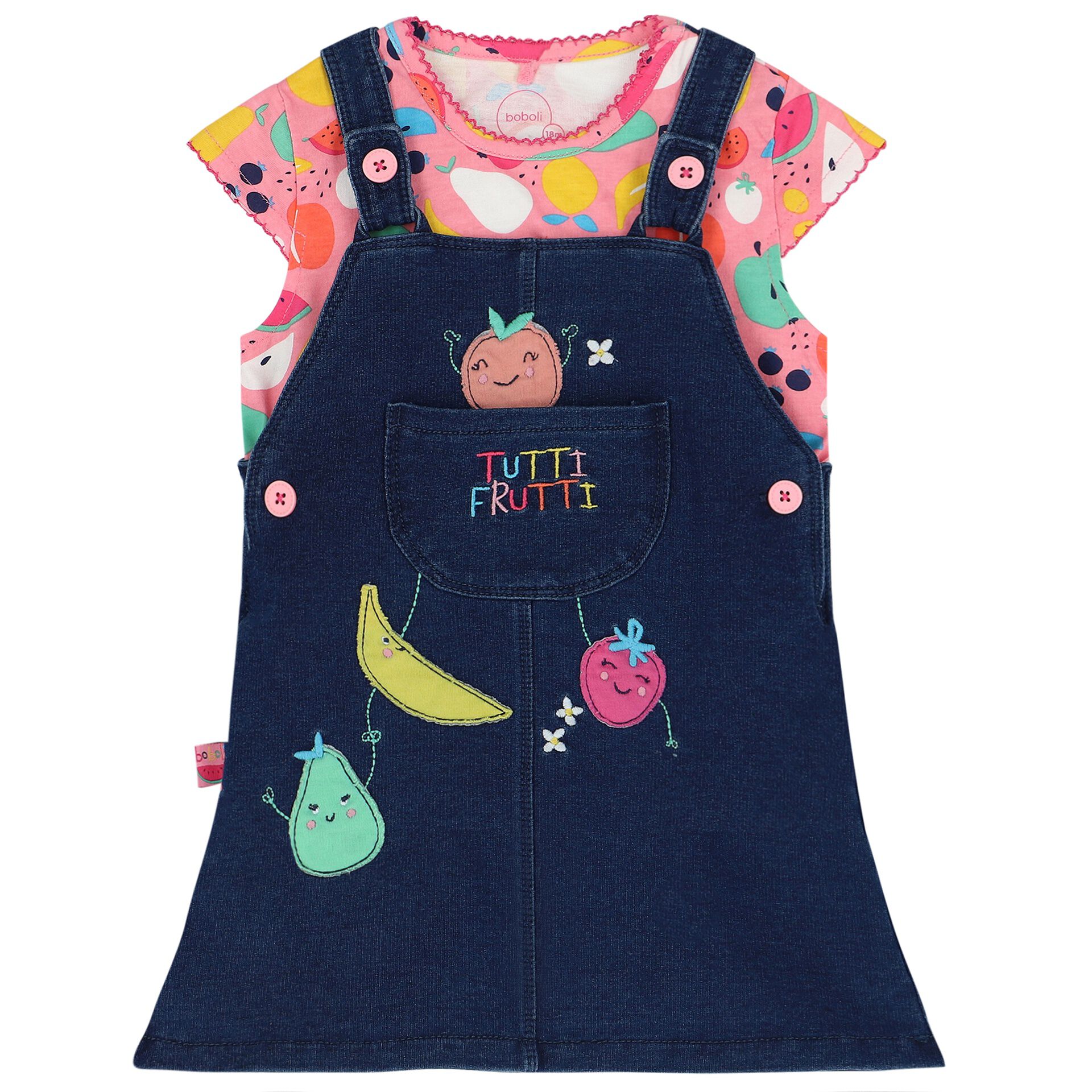 Boboli Baby Girls Pink Blue Denim Dress Set Junior Couture UK