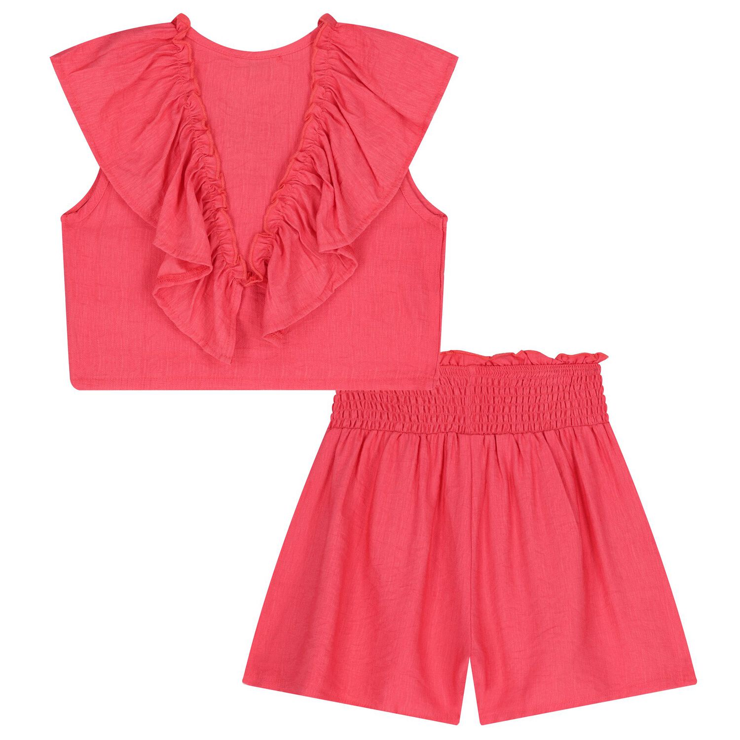 Girls Red Ruffled Shorts Set, 1, hi-res