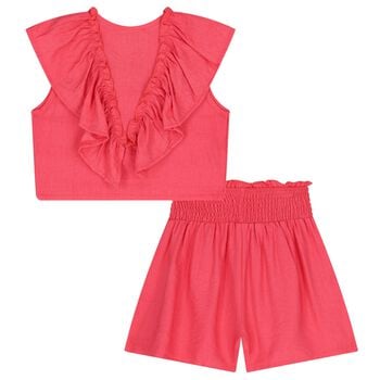 Girls Red Ruffled Shorts Set