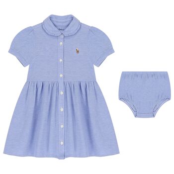 Baby Girls Blue Logo Polo Dress Set
