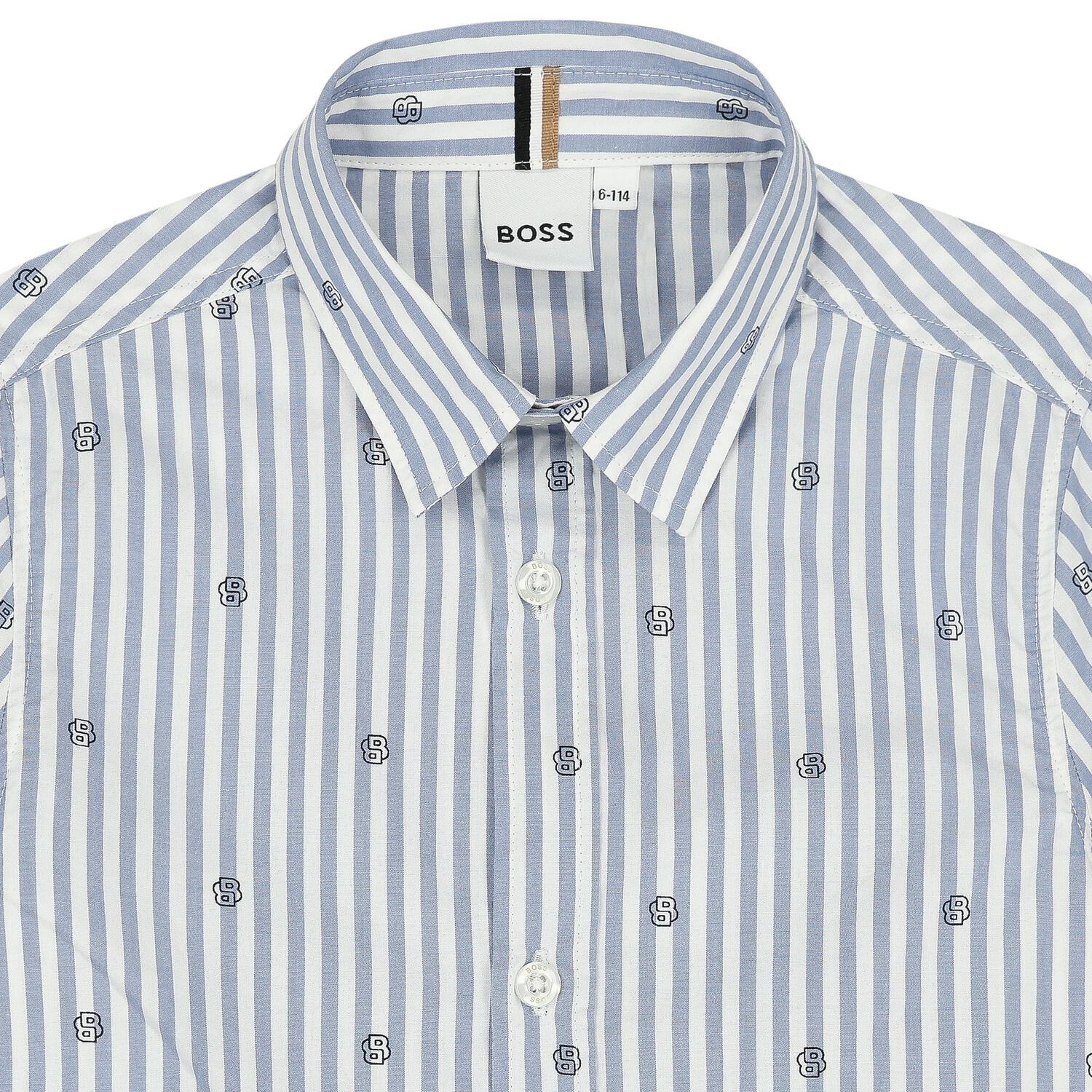 Boys White & Blue Striped Logo Shirt, 2, hi-res image number null