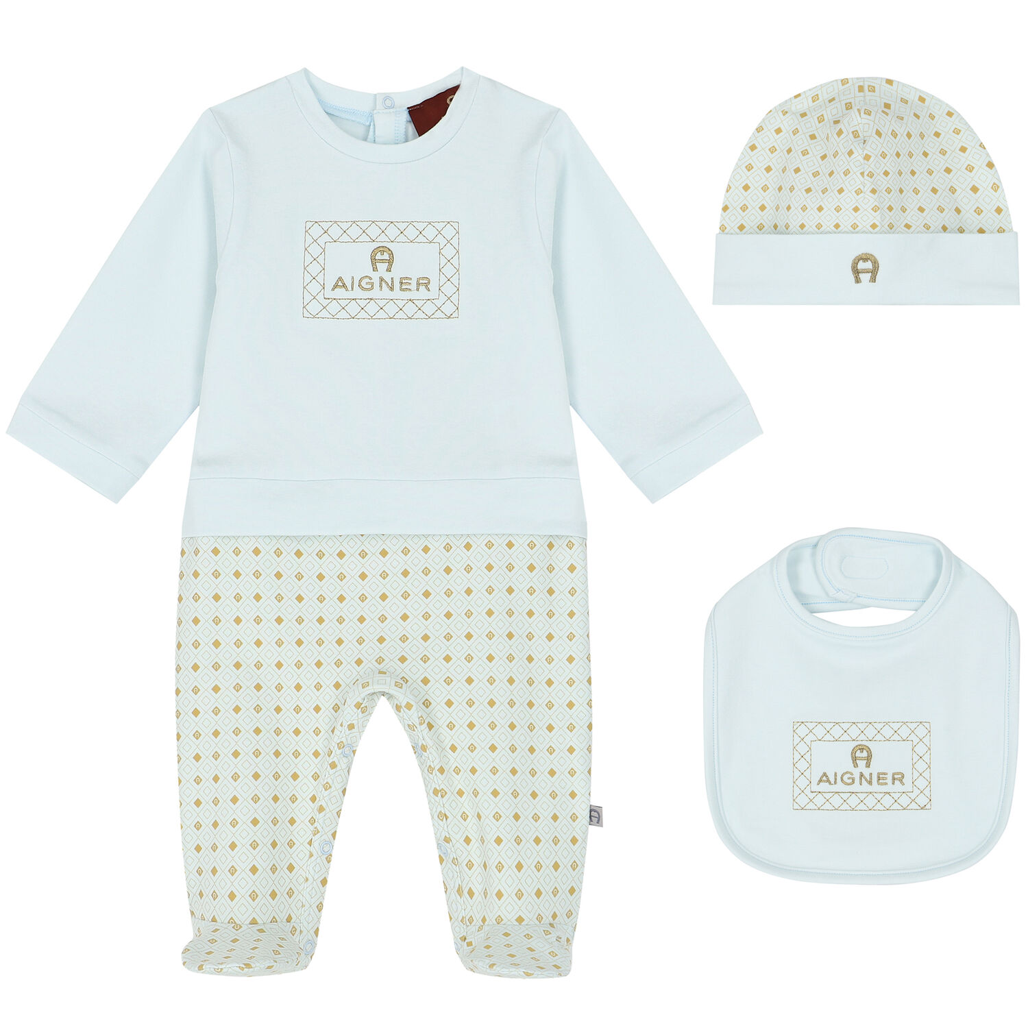 Boys Blue, Ivory & Gold Logo Babygrow Set, 1, hi-res