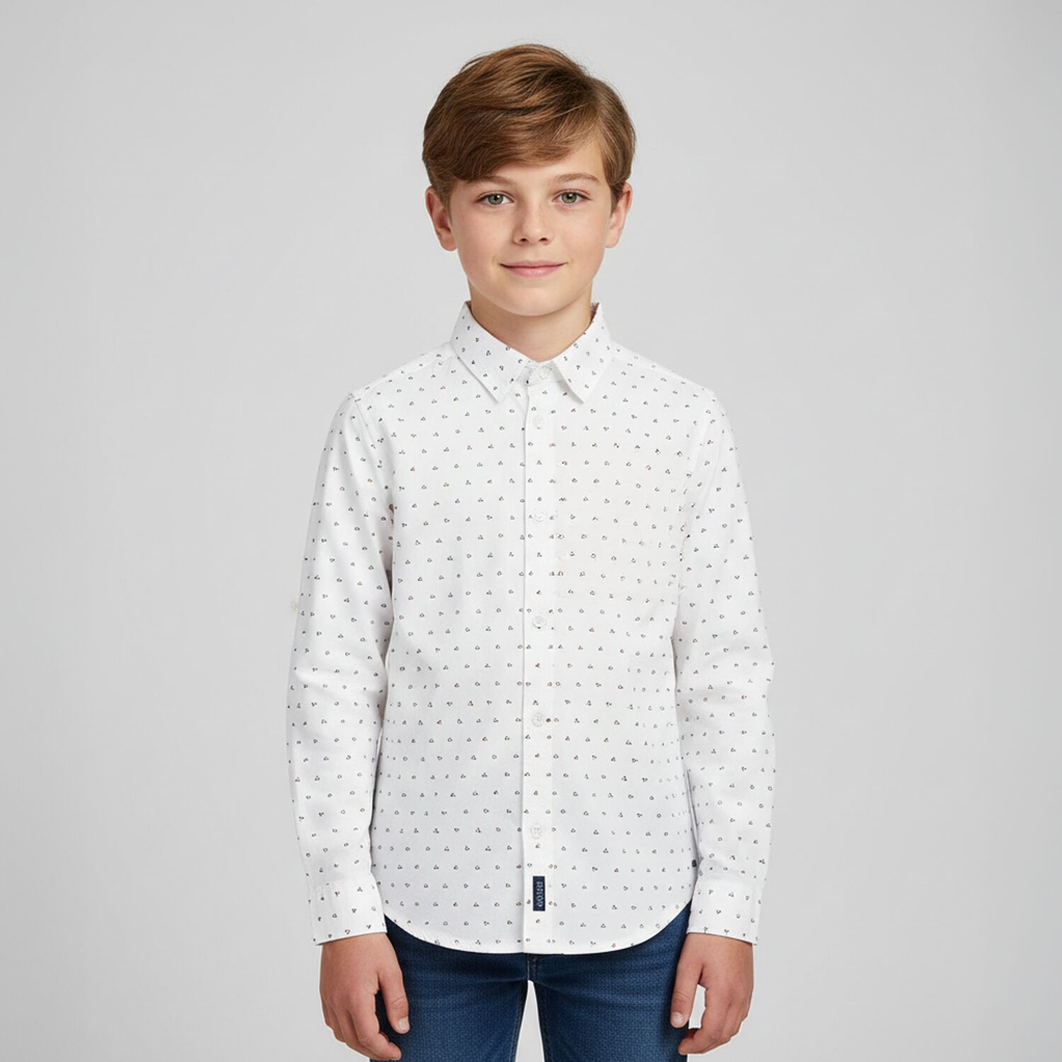 Boys White Logo Shirt, 1, hi-res