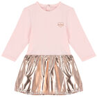 Younger Girls Pink & Metallic Rose Gold Dress, 1, hi-res