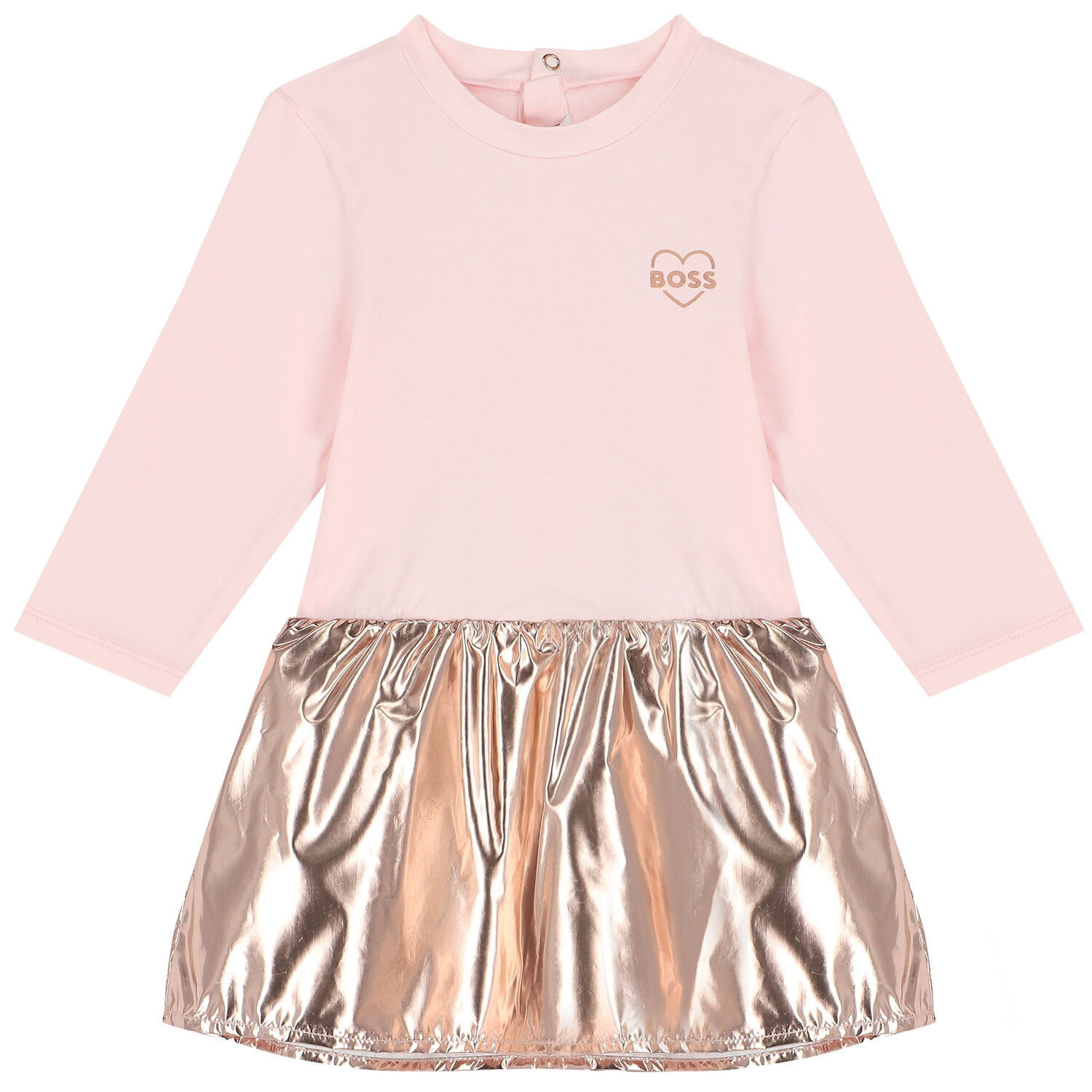 Younger Girls Pink & Metallic Rose Gold Dress, 1, hi-res