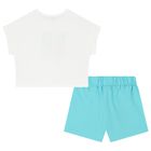 Girls White & Aqua Bird Shorts Set, 2, hi-res