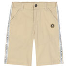 Boys Beige Logo Shorts, 3, hi-res