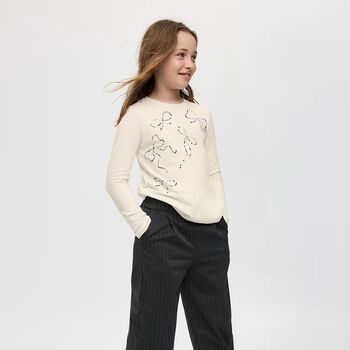 Girls Beige Embellished Long Sleeve Top