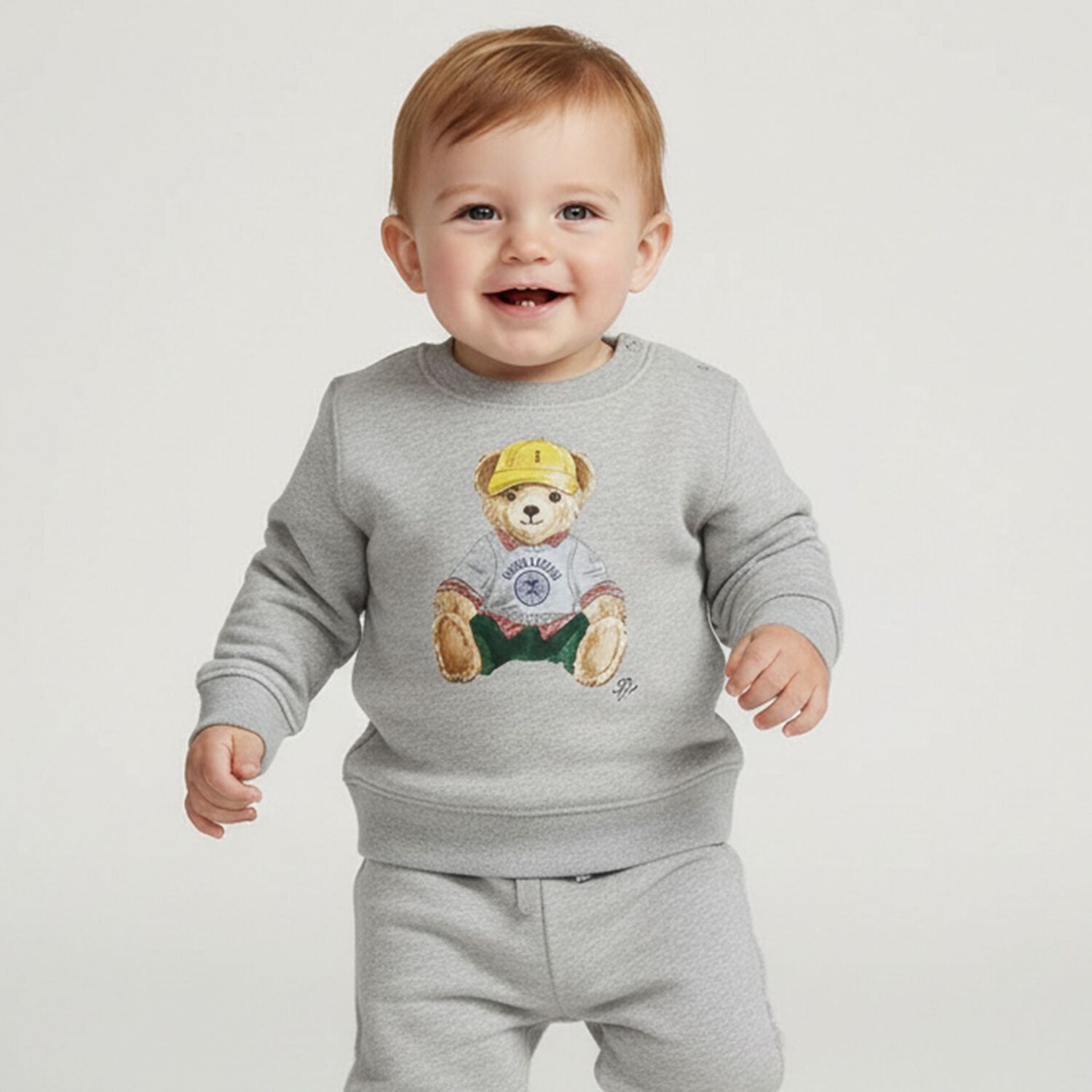 Baby Boys Grey Polo Bear Sweatshirt, 1, hi-res