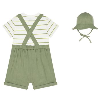 Younger Boys Green Dungaree & Hat Set (3 Piece)