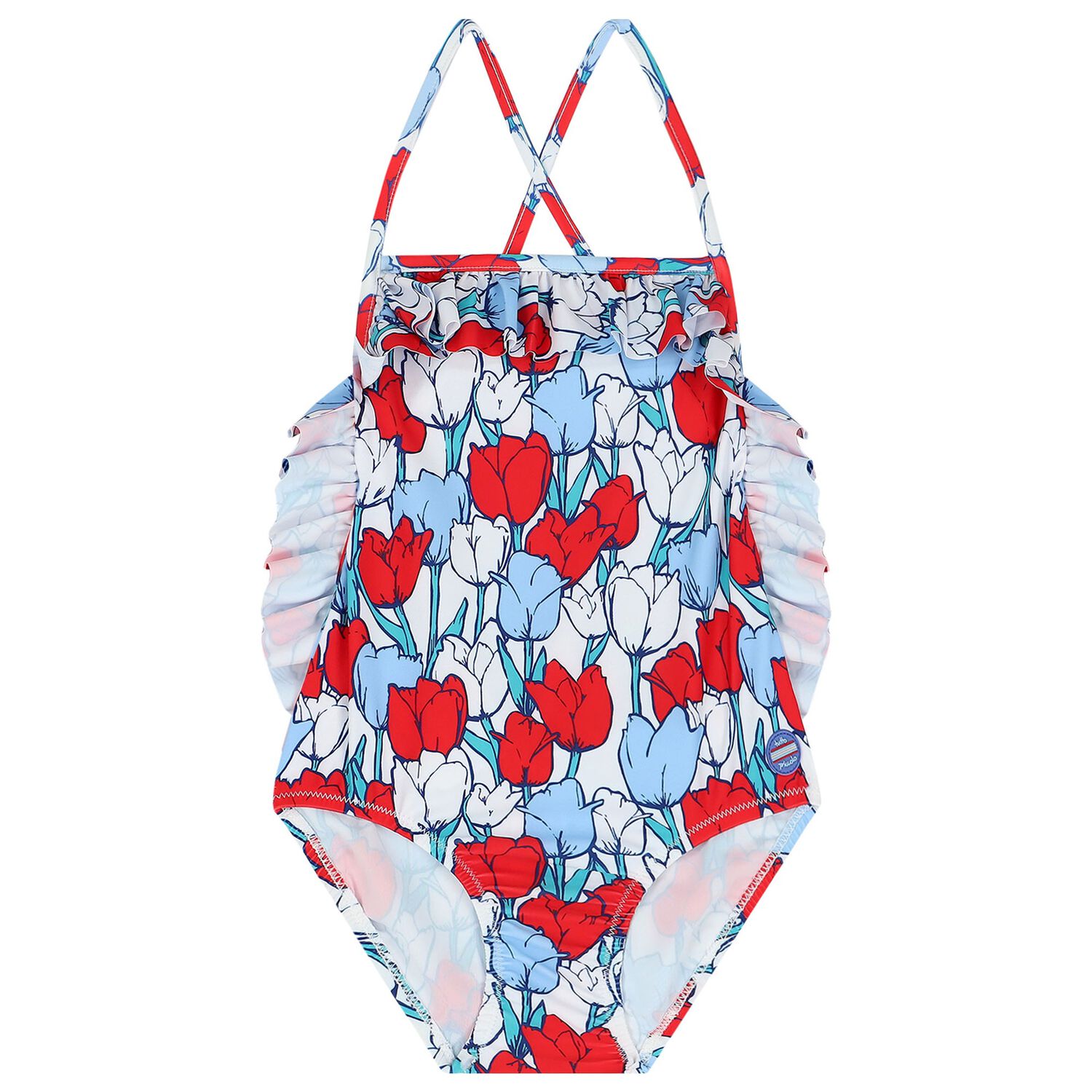Girls Red, White & Purple Tulips Swimsuit, 1, hi-res image number null