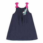 Younger Girls Navy Cotton Dress, 1, hi-res