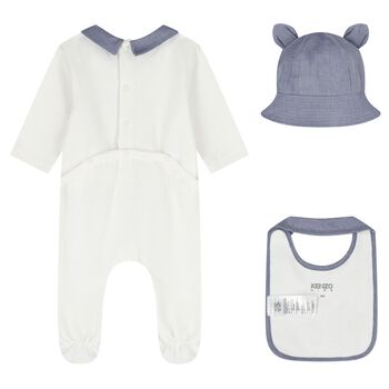 Baby Boys White & Blue Logo Babygrow Gift Set