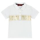 Younger Boys White & Gold Logo Polo Shirt, 1, hi-res