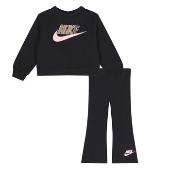 Younger Girls Black & Pink Logo Leggings Set