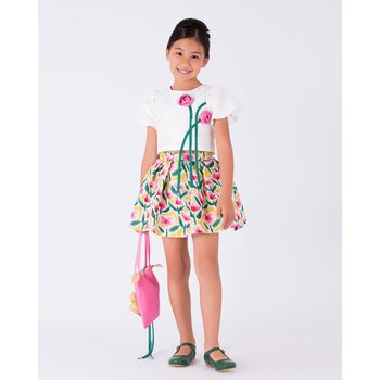 Girls White & Yellow Floral Skirt Set