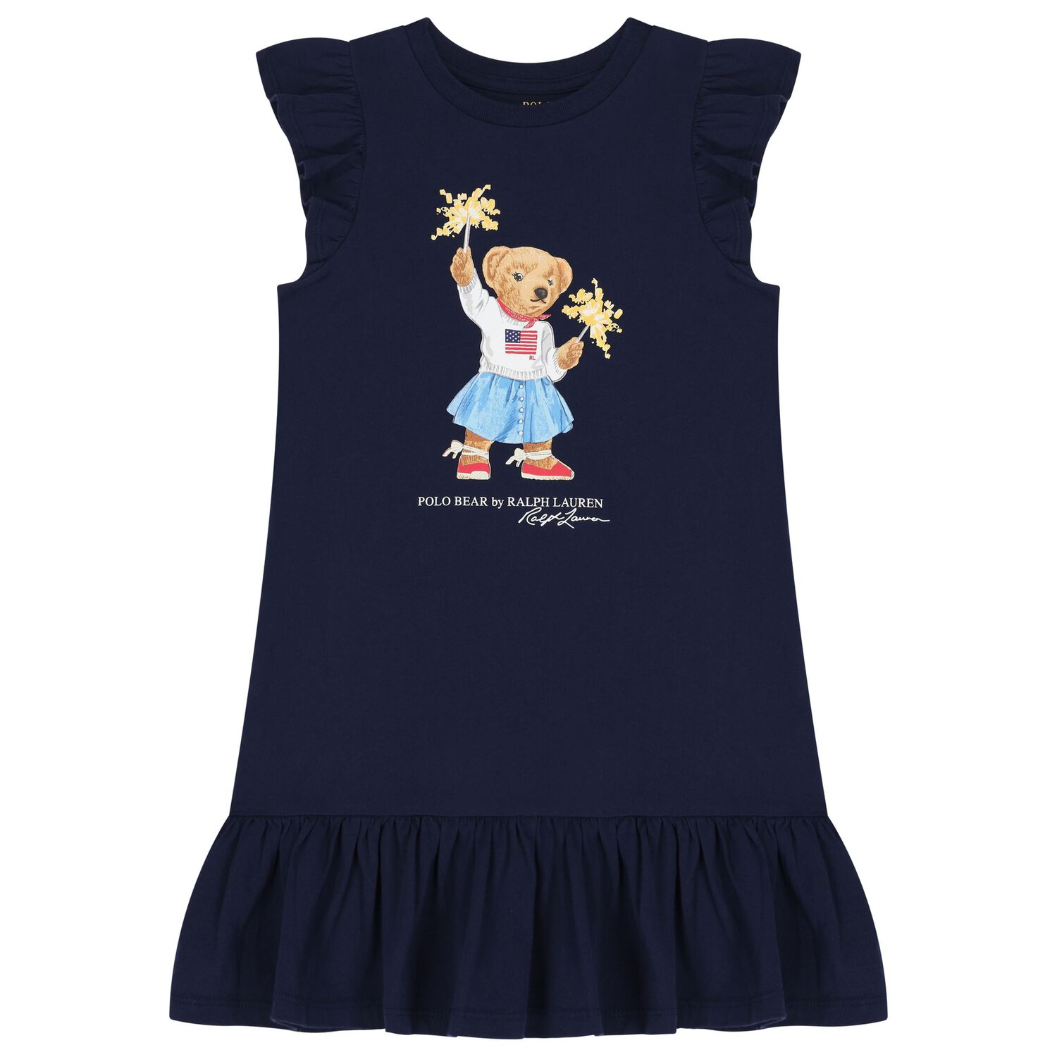 Girls Navy Blue Polo Bear Dress, 1, hi-res