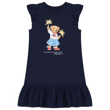 Girls Navy Blue Polo Bear Dress