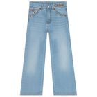 Girls Blue Logo Denim Pants, 1, hi-res